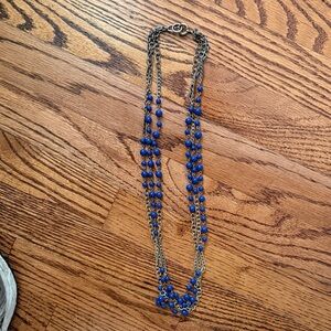 Blue Beaded Necklace with Silver Chain
